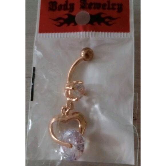 Surgical Steel Gold & Crystal Belly Ring 16 Gauge Boho Jewelry NIP - Picture 2 of 3